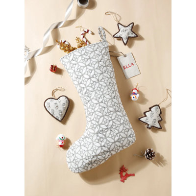 Chaussette de Noël matelassée faite à la main | Décoration de Noël géométrique en coton | Cadeau de Noël campagnard et moderne