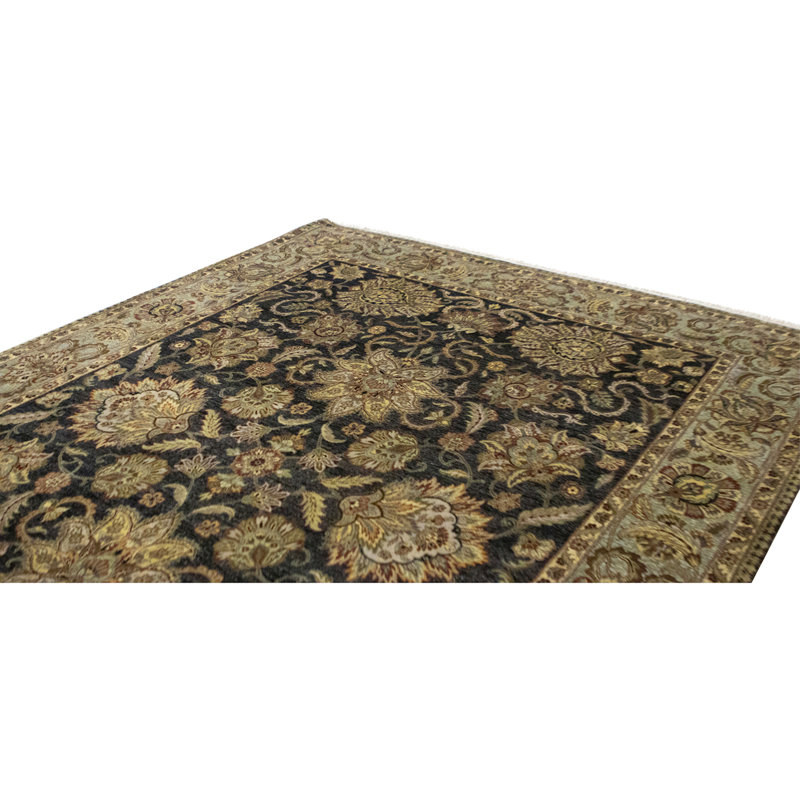 High-Quality Hand-Knotted Black And Green Area Rug