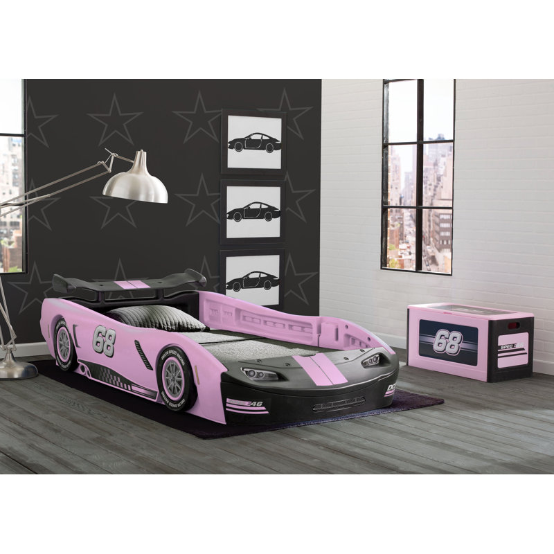 Delta Children Turbo 2-piece Twin Bedroom Furniture Set – Includes Twin Race Car Bed And Twin Mattress, Pink