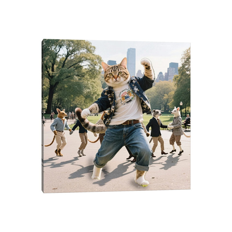 Cat Dancing In Central Park 1 Piece Wall Art on Canvas, 66.04 cm H x 66.04 cm W x 1.905 cm D, Does Not Apply