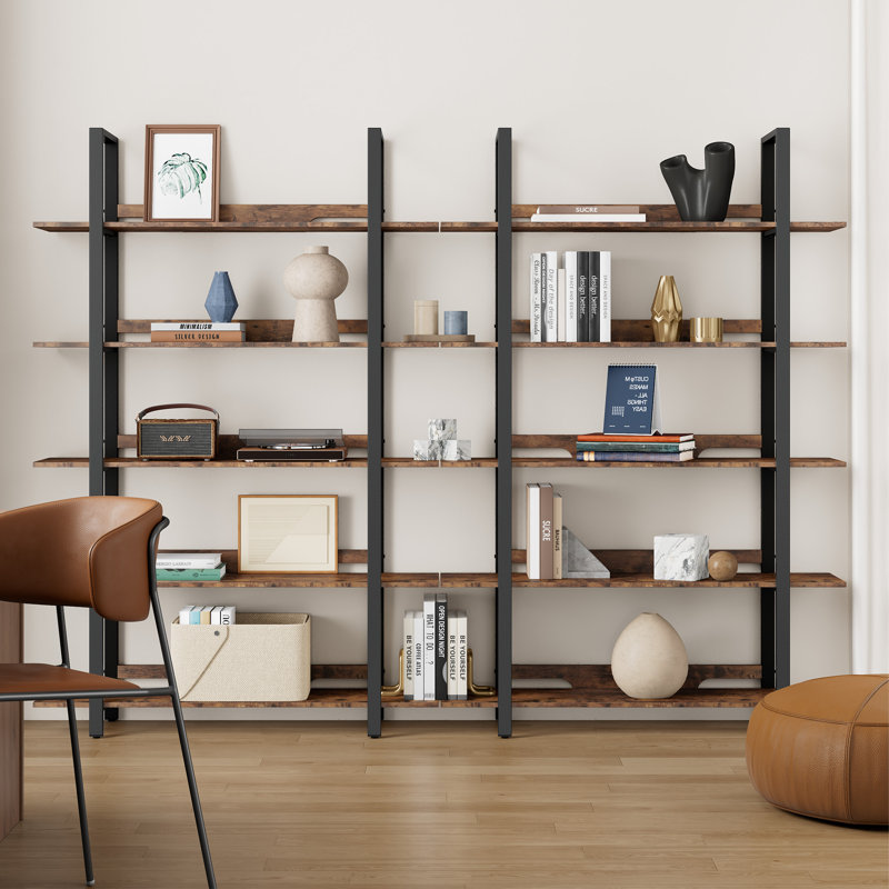 5-tier Industrial Bookshelf With Reinforced Back Baffle For Home Office, Rustic Brown