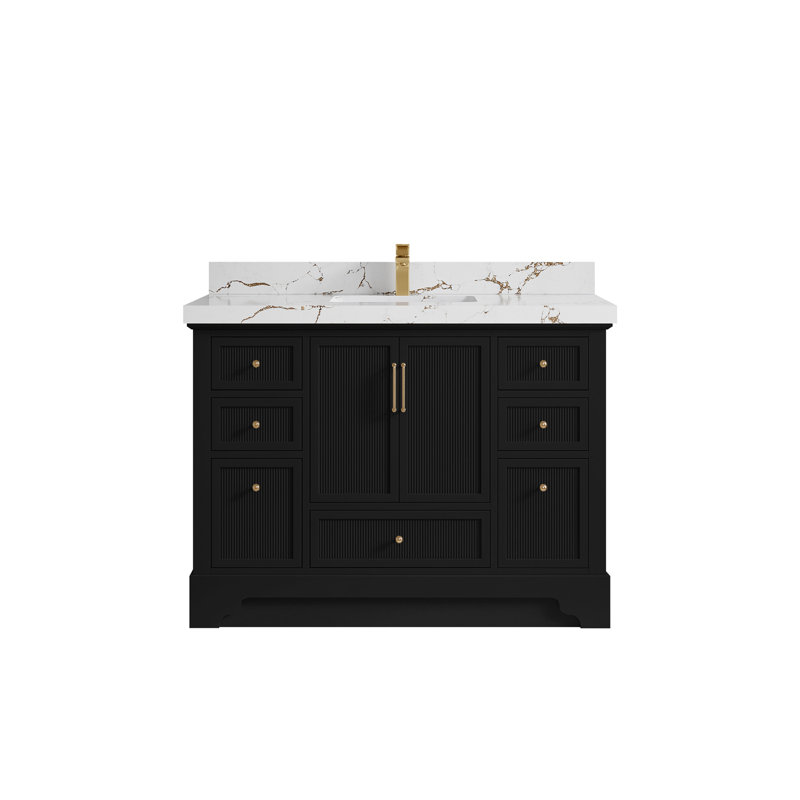 Meuble-lavabo simple autoportant 48 po avec plateau en quartz Alys