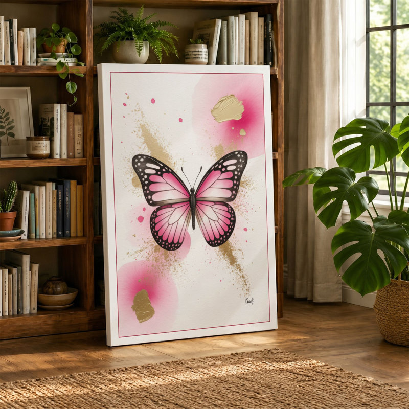 Butterfly in Bloom Botanical - Wrapped Canvas, 36x24 - 91.4 x 61.0 cm, Ochre Border