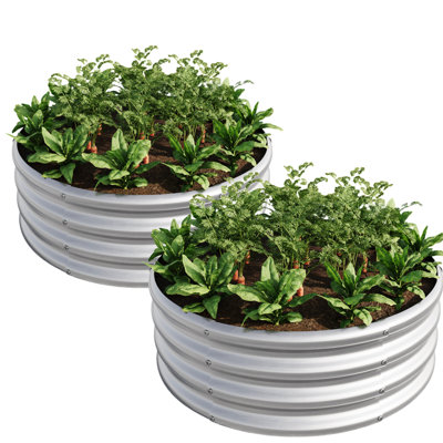 2Pcs W840116761 Galvanized Metal Raised Bed For Growing Herbs And Succulents, Open Bottom Design Avoiding Water Accumulation Planter Box Diy Garden Layout, Nutrient Absorption