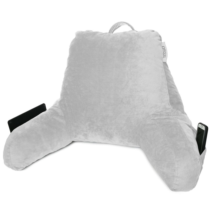 Nestl Reading Back Pillow For Reading & Bed Rest, Silver, 14" H x 13" W x 8.5" D