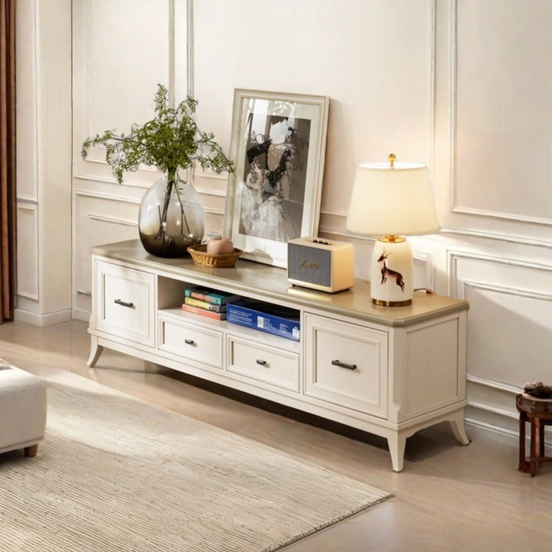 Meuble télé en bois massif crème, 70.86"