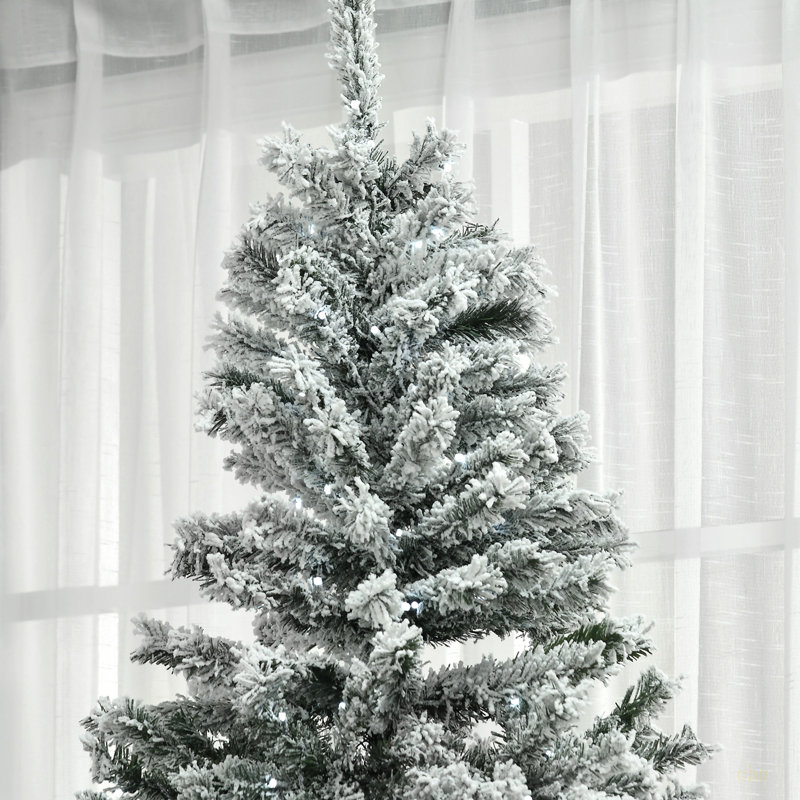 7.5' Flocked Artificial Christmas Tree With Cold  LED Lights