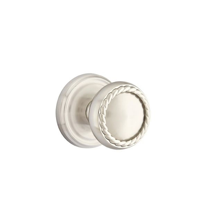 Ensemble de faux boutons Emtek avec rosette régulière et bouton en corde, Nickel satiné