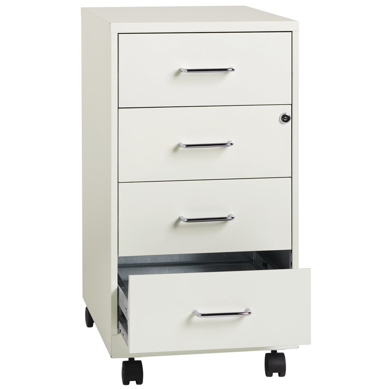 White Mobile 4-Drawer Lockable Legal Size File Cabinet