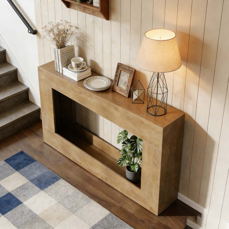 63-Inch Long Console Table, Wood Entryway Table, Oak