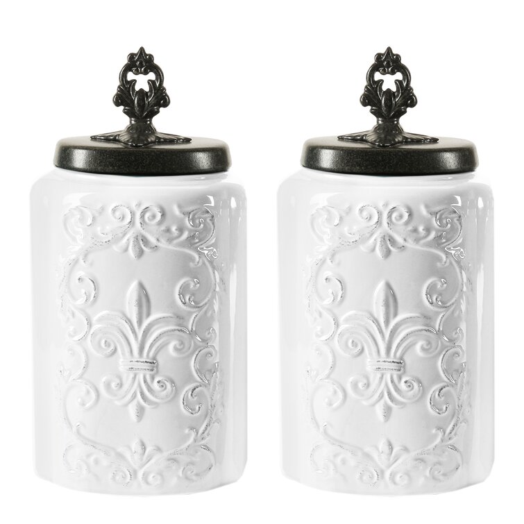 One Allium Way Embossed 3 Piece Kitchen Canister Set, White