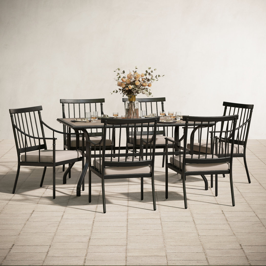 Alyah 6 - Person Metal Patio Dining Set with Rectangular Table , Cushions Included Lark Manor™