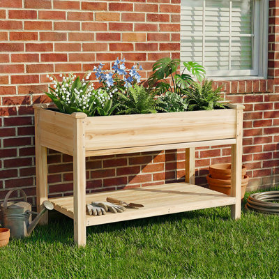 Jardinière surélevée 48 x 23 x 31,1 pouces avec plateau de collecte d'eau, tablette de rangement et doublure de protection Raised Garden Bed