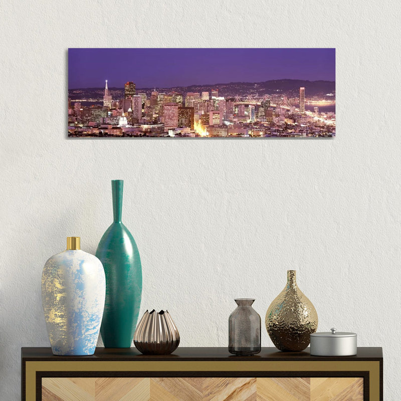 High Angle View Of A City At Dusk, San Francisco, California, USA - Wrapped Canvas Panoramic Print