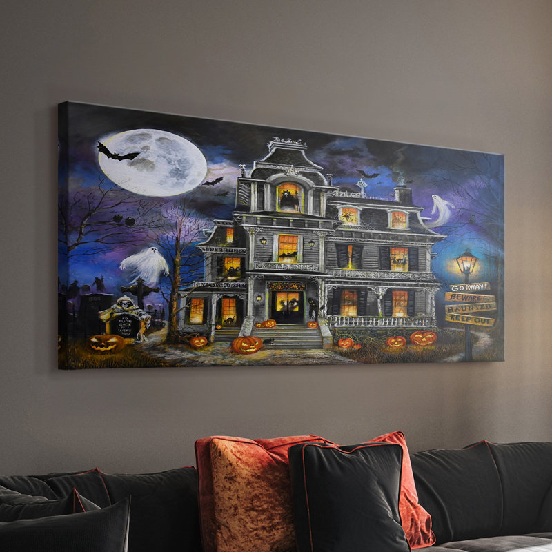 Haunted Mansion Moonlight - Toile tendue avec châssis - Prêt à accrocher, H 16 po x l 32 po
