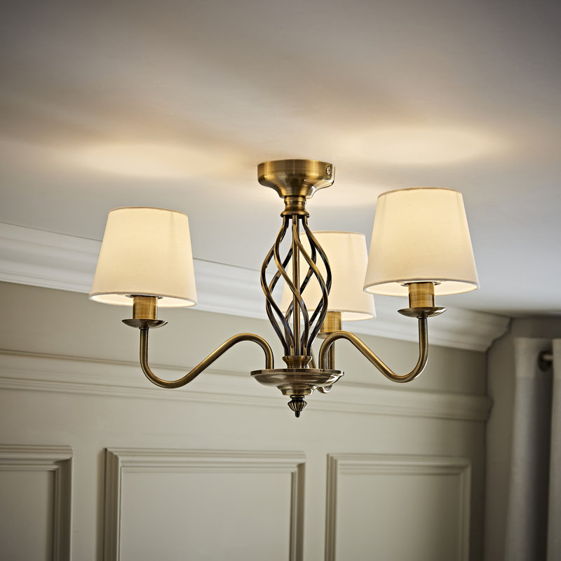 Prudenville LED Semi Flush Mount, Antique Brass, 40cm x 17.5cm x 33cm