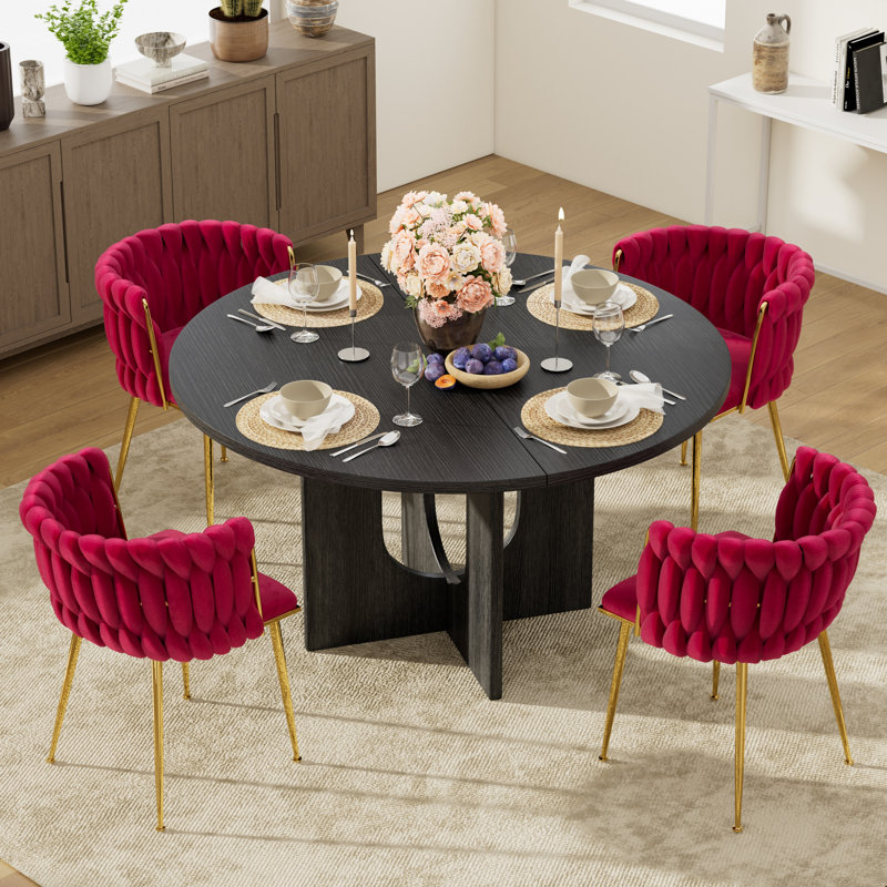 Ensemble de table de salle à manger en bois avec chaises rembourrées Weavon, ensemble de table de salle à manger moderne Mid-Century