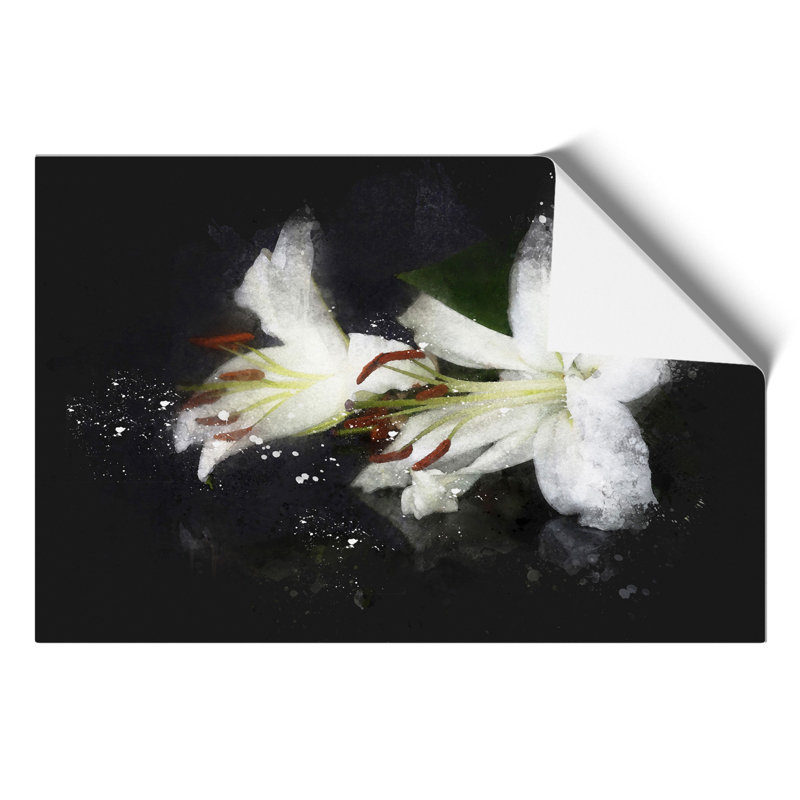 White Lily Flowers Paint Splash - Unframed Graphic Art, 42cm H x 59cm W x 0.1cm D
