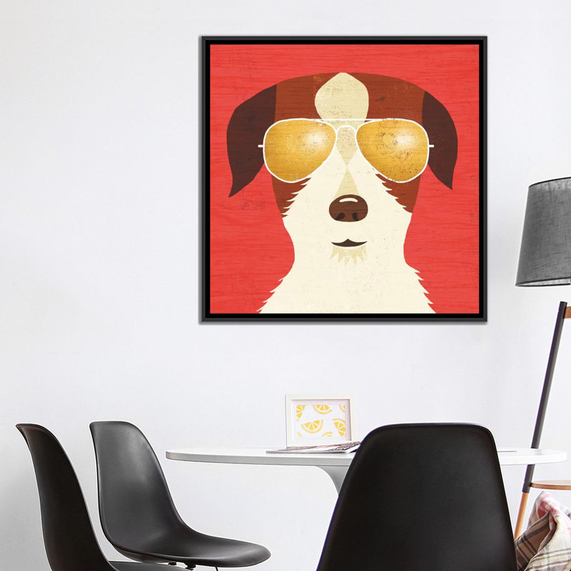 «Beach Bums Series: Terrier I», impression sur toile, H 37 po x l 37 po x P 1,5 po, Toile encadrée noire, Pas de tapis