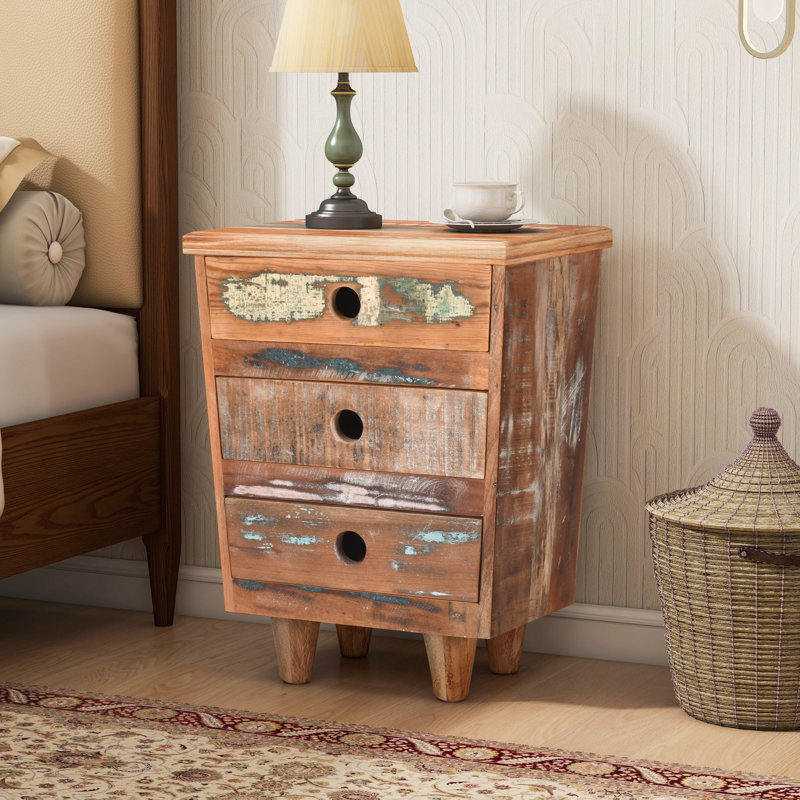 Eco-friendly Rustic Reclaimed Wood End Table With Storage