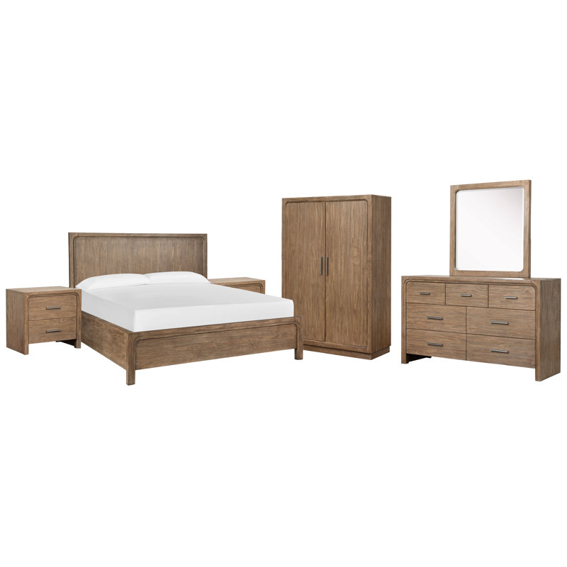 Commode lit grand et commode avec miroir Portrait Hien, Grand, 3 Pcs: Bed, Dresser, Mirror