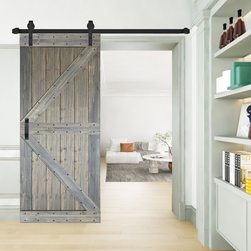 K Style Solid Wood Sliding Barn Door Without Hardware Kit (Door Slab Only) - Assembly Needed, Aged Barrel, 36" x 84"