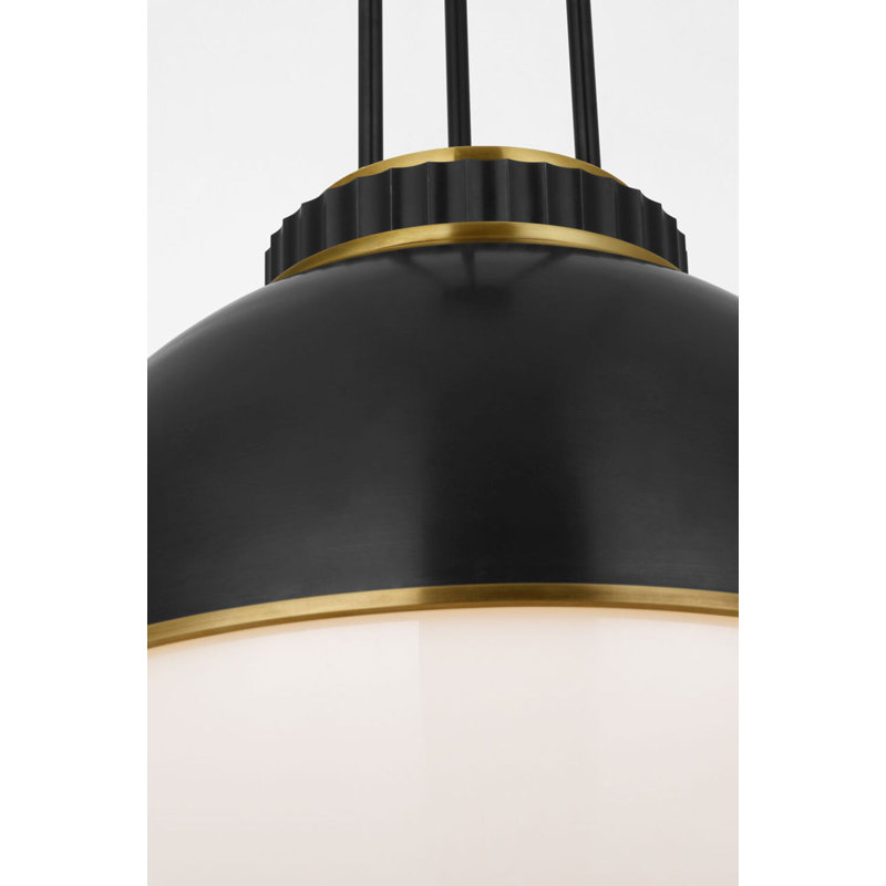 Cavill 16" Pendant with Hood and White Glass, Bronze/Natural Brass