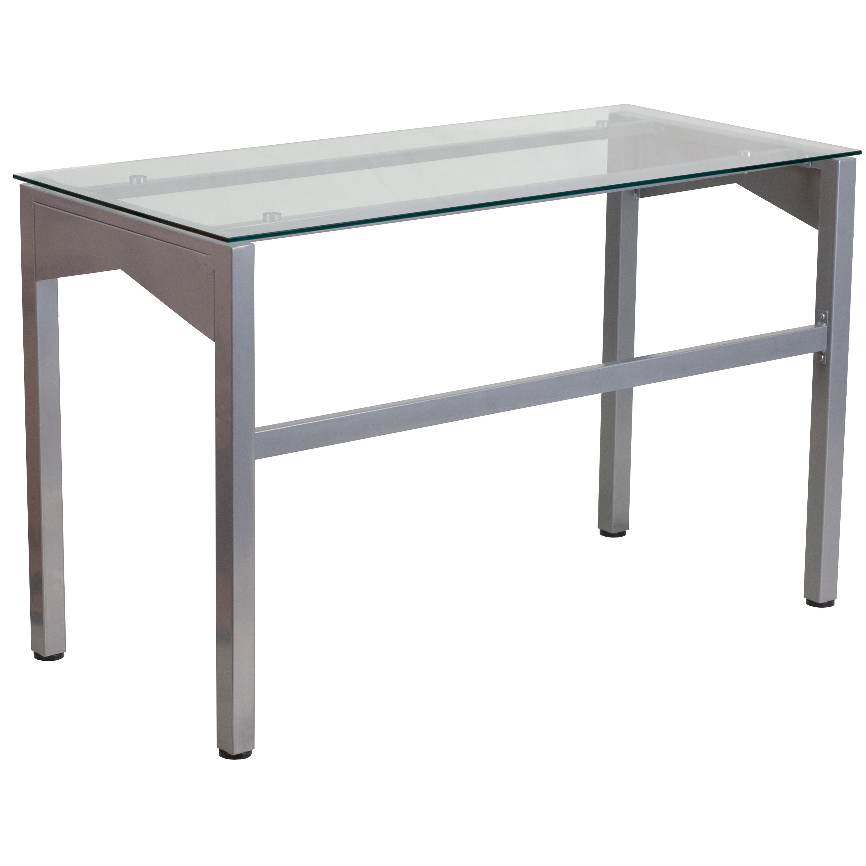 Williston Jenise Contemporary Clear Tempered Glass Desk with Geometric Sides and Silver