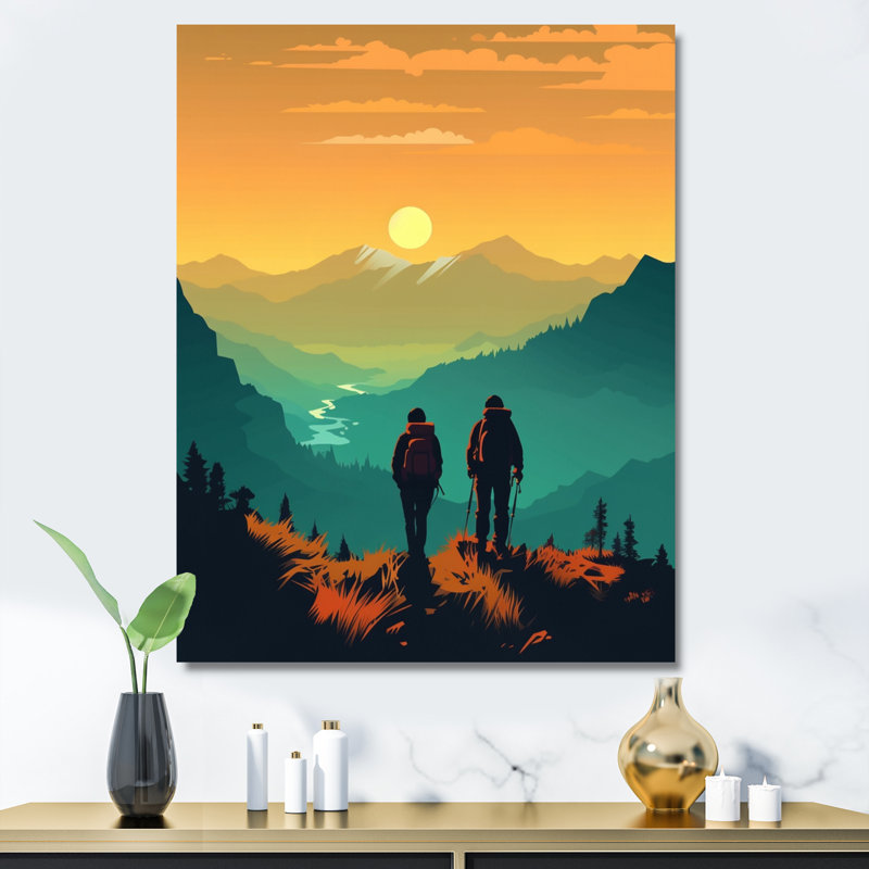 Coucher de soleil audacieux jaune sarcelle audacieux II, Toile tendue, H 32 po x l 16 po x P 1 po