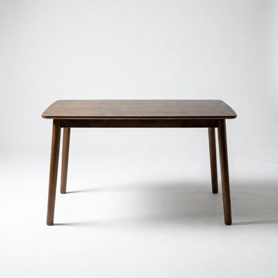 Solid Wood Rectangular Dining Table with Rounded Corners, Mid-Century Modern Style Kitchen Table