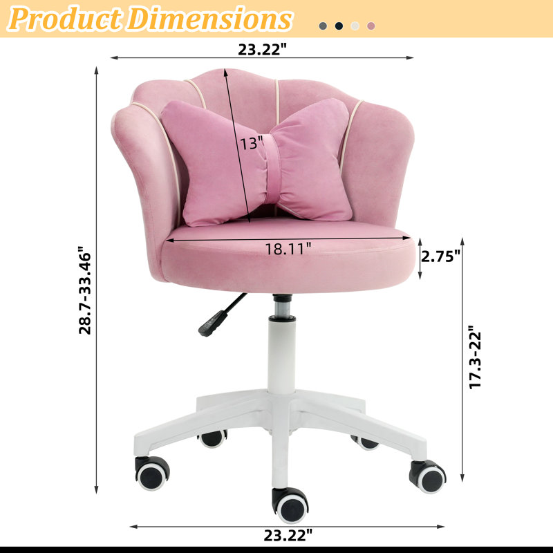 Chaise de travail en velours Edwardo, Blanc, Rose