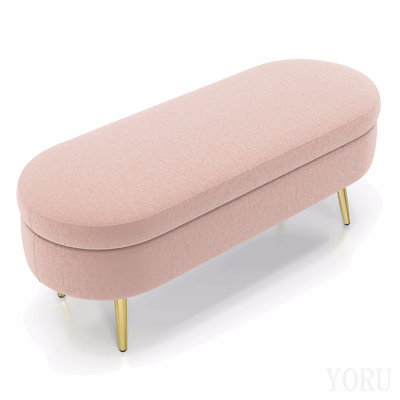 Banc de rangement repose-pieds ovale en flanelle avec pieds en métal - rose (43,5 po x 16 po x 16 po)
