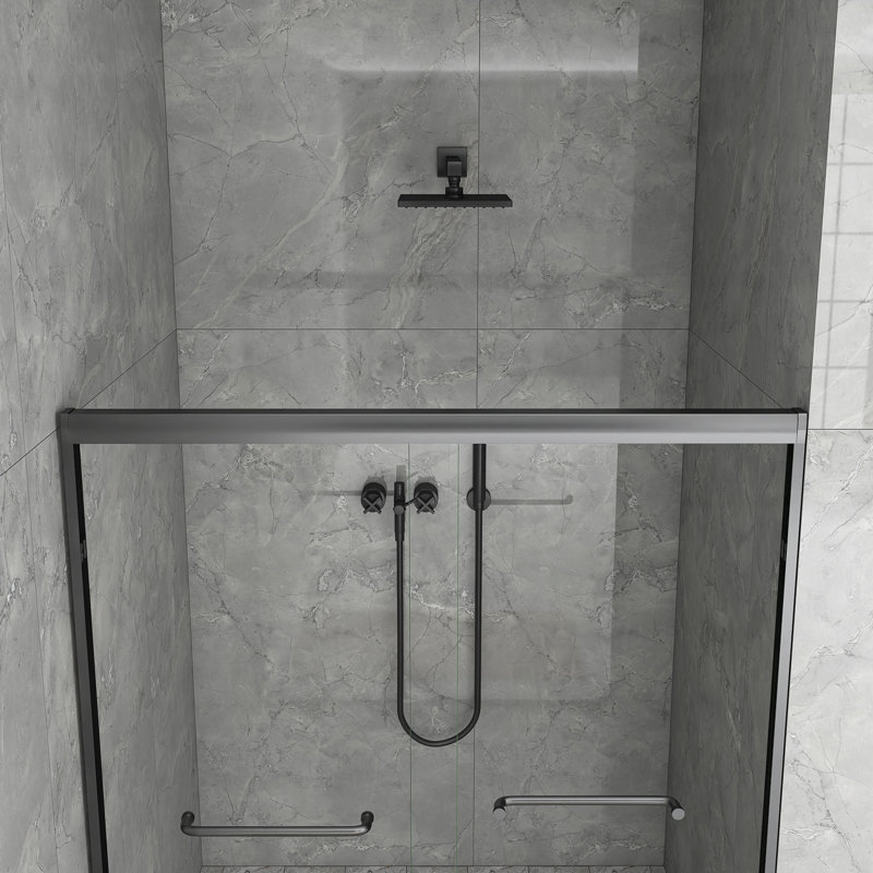 56 To 60 In. W X 72 In. H Double Sliding Framed Shower Door, Gun Ash