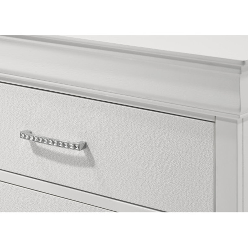 Commode haute moderne à cinq tiroirs avec poignée capitonnée en cristal Modern White