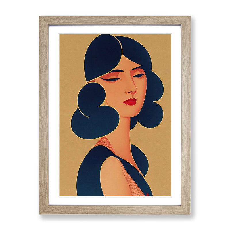 XV1022-5310X Woman in Art Deco No.4 1 Piece Single Picture Frame Wall Art, 34cm H x 25cm W x 2cm D, Oak