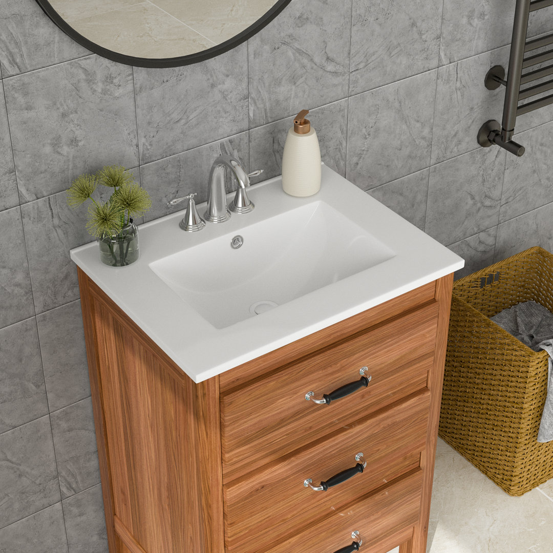 24" L x 18" W Bathroom Vanity Top Ceramic Undermount Sink White Ceramic Countertop Vanity Sink Top Lordear Faucet 