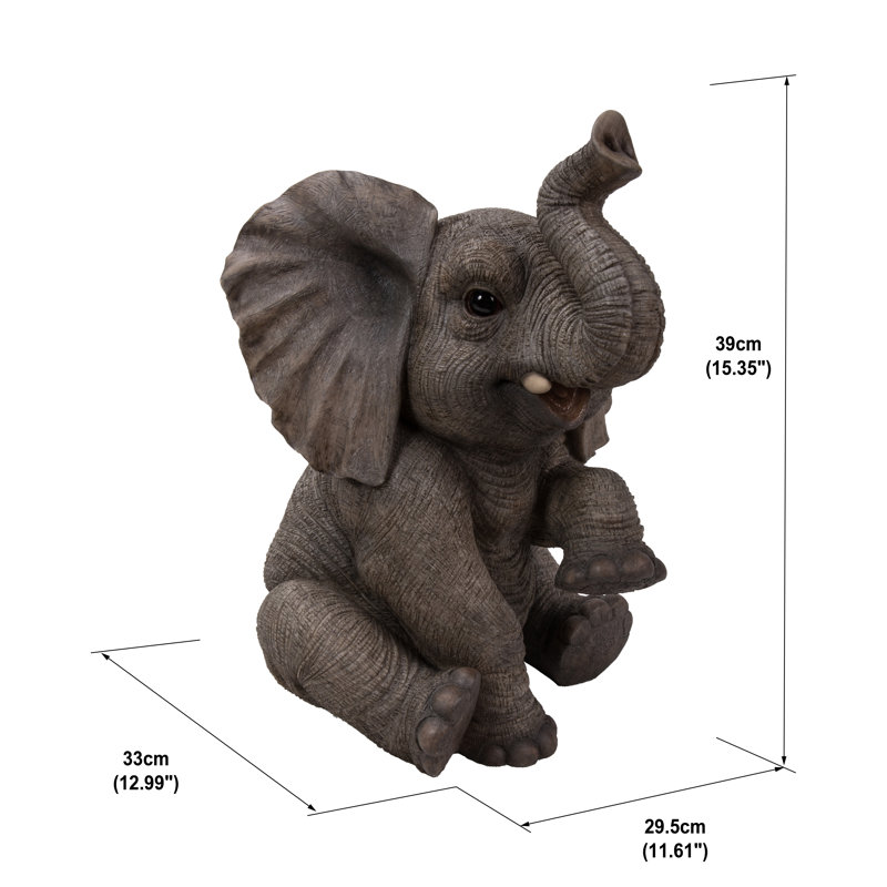 Statue bébé éléphant assis avec trompe vers le haut