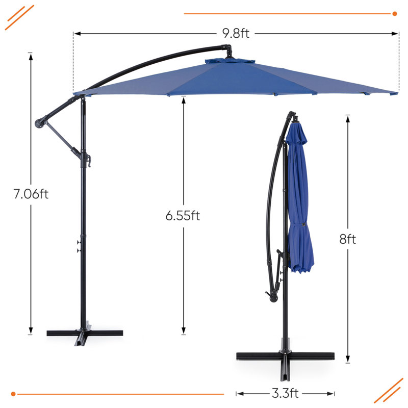 Parasol de jardin suspendu en porte-à-faux 9,8pi, Bleu