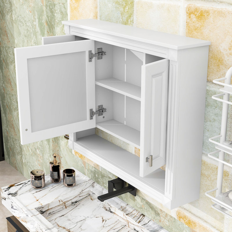 Armoire murale de salle de bain avec miroir et tablette ouverte