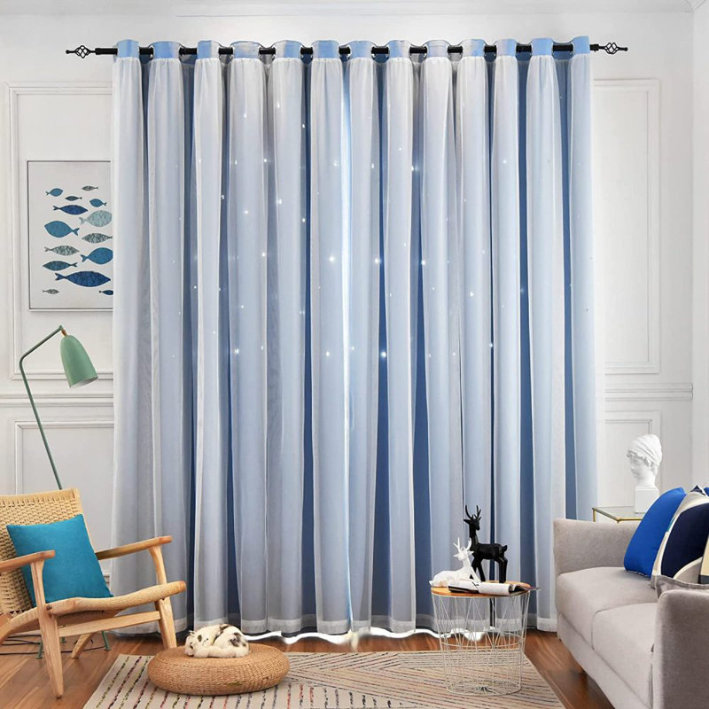Eurielle Room Darkening Curtain Pair, Blue/White