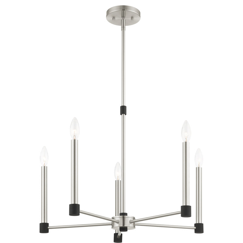 Lustre traditionnel à 5 lumières de style bougie Orean, Nickel brossé