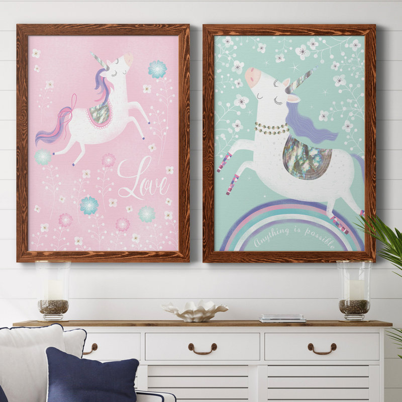 «Love Unicorn», ensemble de 2 impressions, Toile avec cadre érable, Pas de tapis, H 44 po x l 31 po x P 1 po