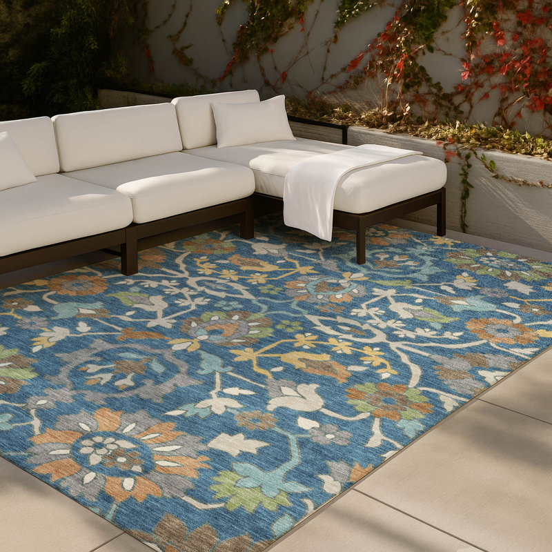Machine Washable Indoor/Outdoor Chantille ACN2587 Floral Rug, Blue, 8' x 10'