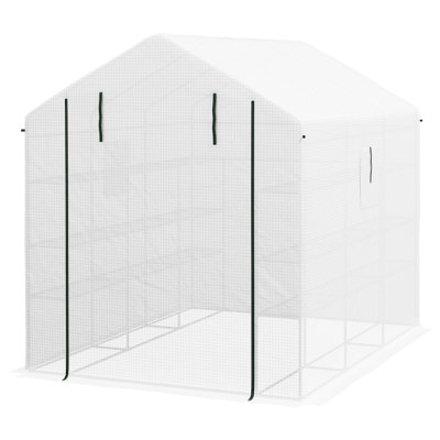Walk-In Greenhouse 8'X6'x7', Protective, Mesh Door & Windows, 18 Shelf For Flower, Herb, Vegetable Nurturing, White 8'X6'x7' Protective Greenhouse, Planting, White, Herbs, Flowers, Vegetables,