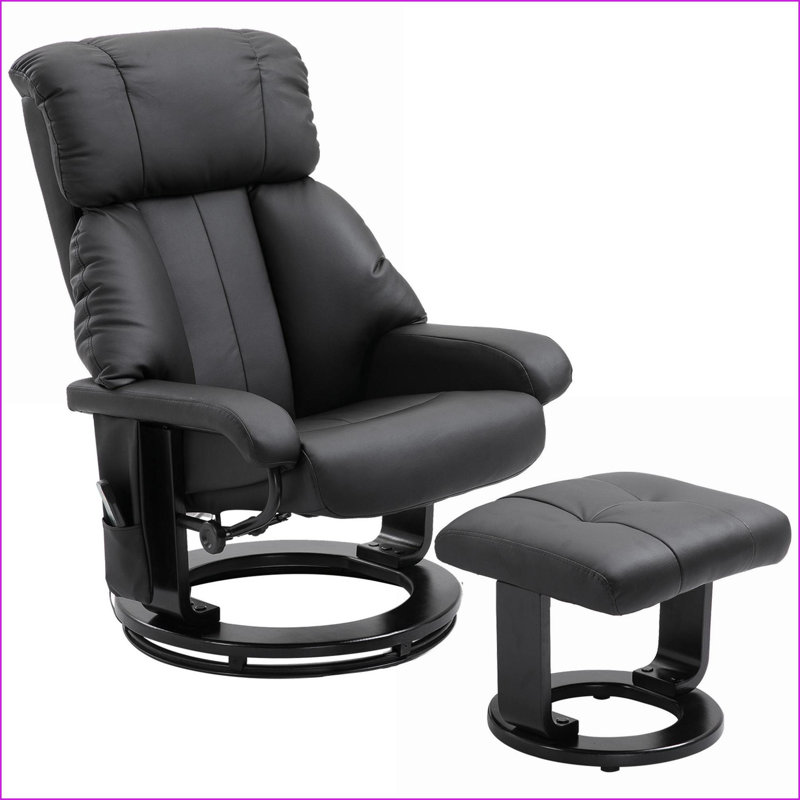 Fauteuil inclinable avec repose-pieds Fauteuil pivotant moderne en similicuir pour salon Vibration Massage | Noir | Base en bois