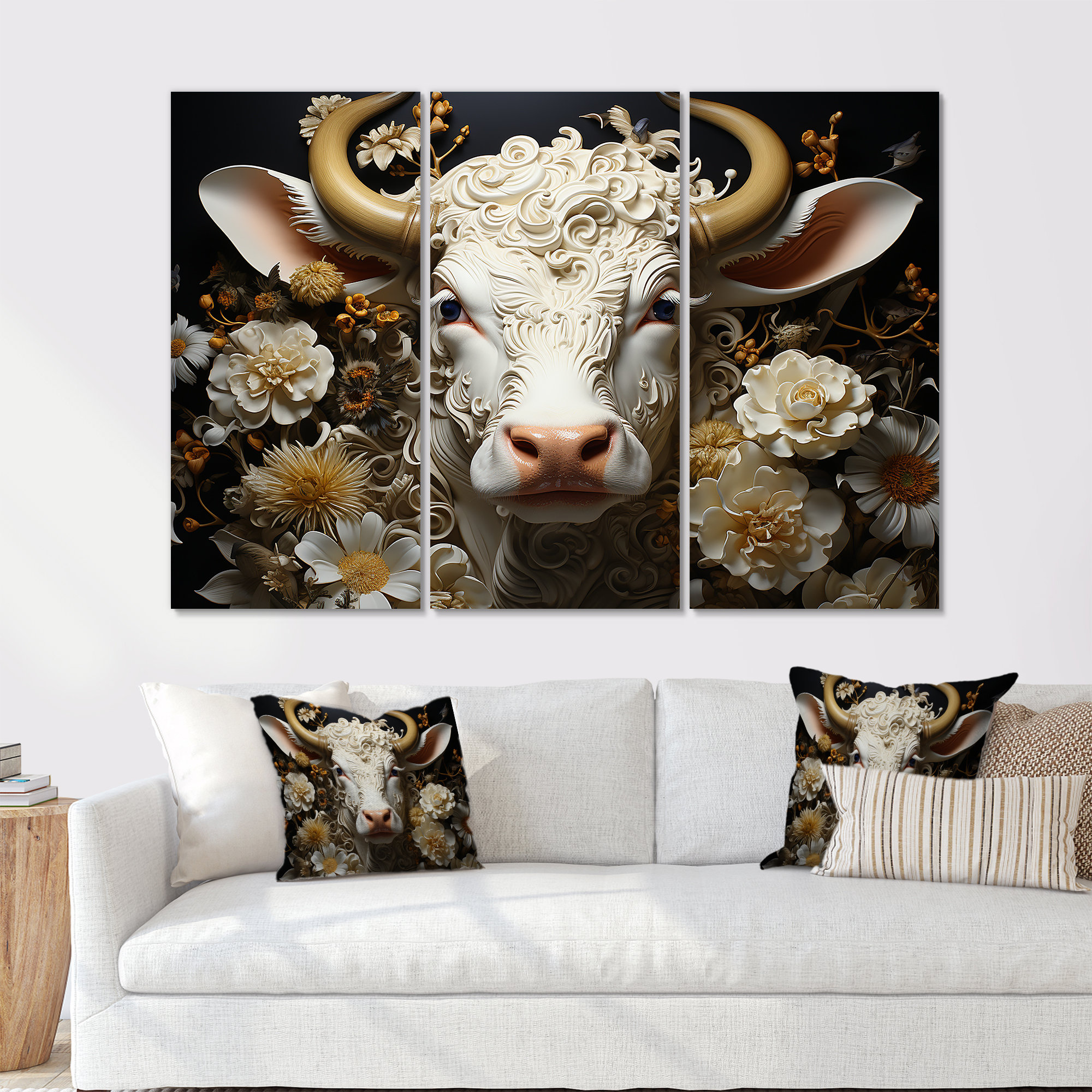 August Grove® Baroque Cattle Portrait - Cow Animal Canvas Wall Art Set ...