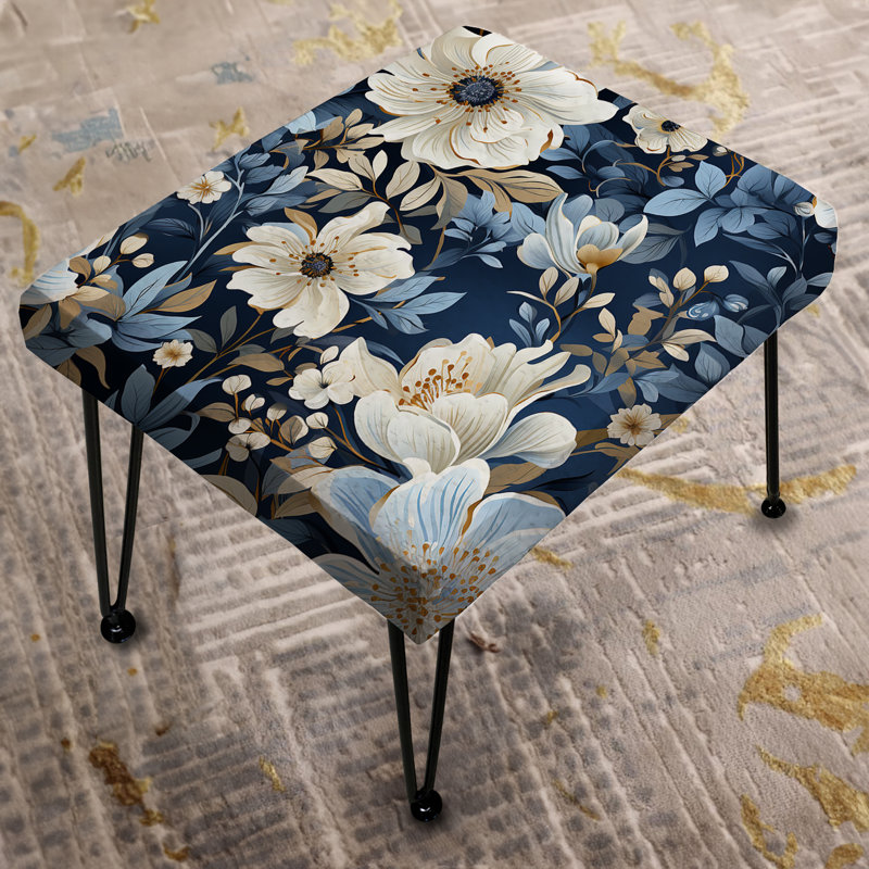 Blue Rustic Charm Floral Pattern - Floral Rectangle Ottoman
