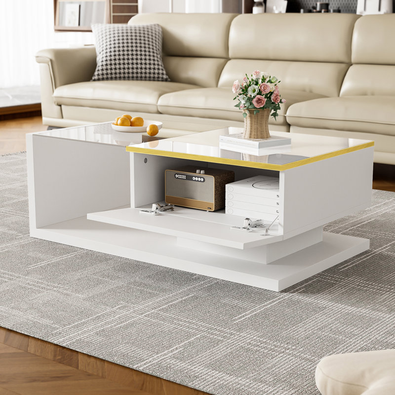 Solid Coffee Table with Storage, White