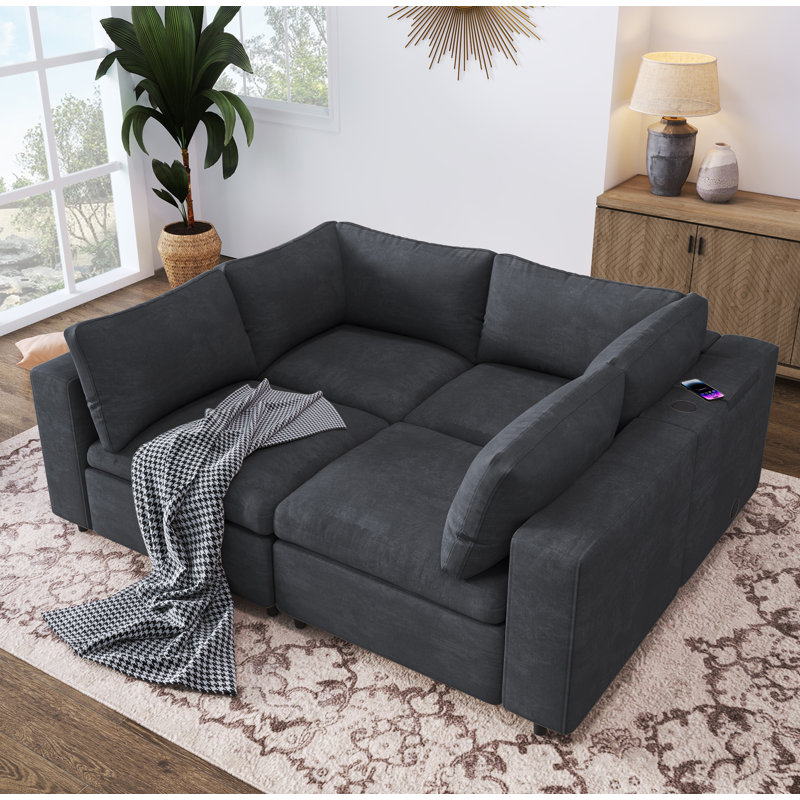 Dextin Upholstered L-Shaped Sectional Reversible, Gray Polyester Blend