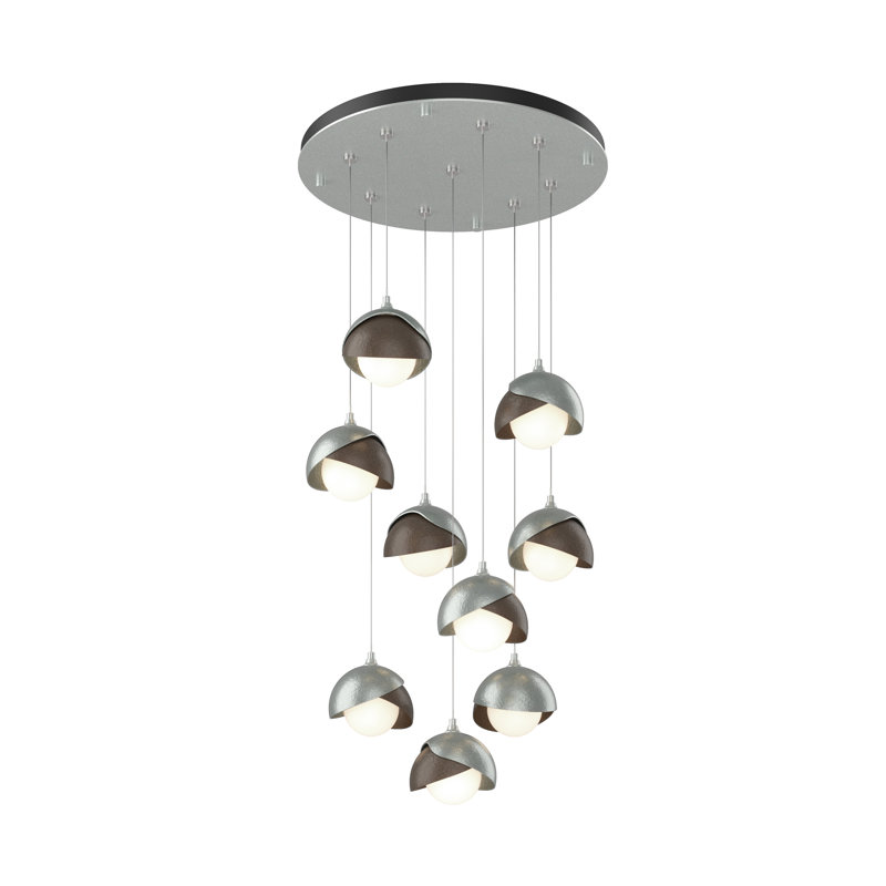 Brooklyn 9 - Light Cluster Geometric Pendant, Bronze, 10" - 80", Vintage Platinum